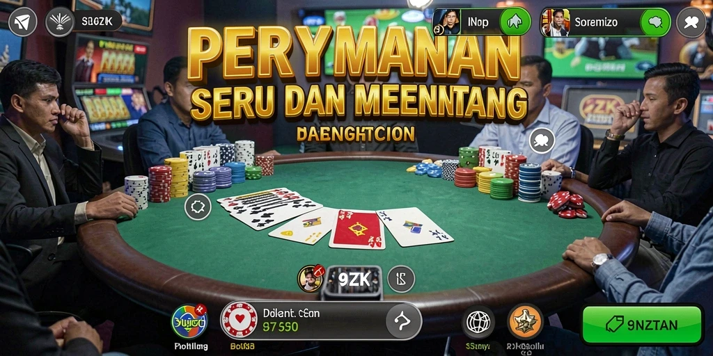 Screenshot menunjukkan gameplay intens dari permainan poker di 9ZK.