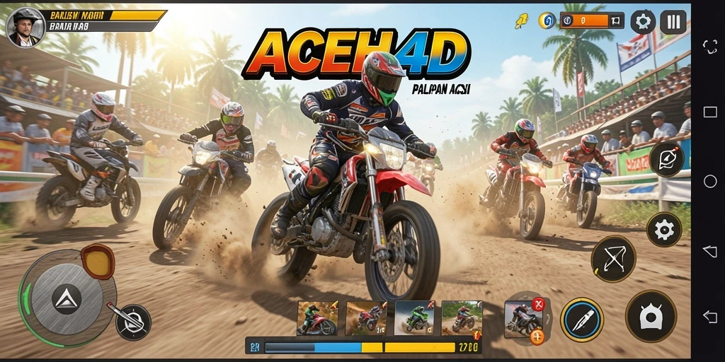 Tampilan gameplay seru dari ACEH4D yang memperlihatkan aksi balapan motor.