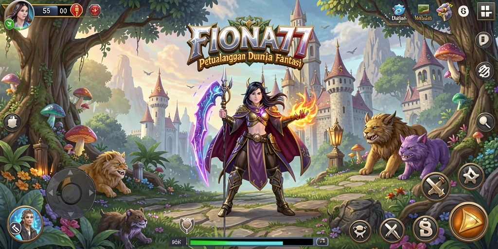 Screenshot FIONA77 menampilkan Fiona dalam aksi menjelajahi dunia yang menakjubkan.