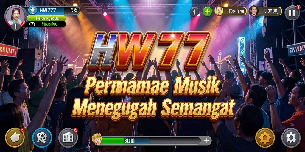 Tampilan menarik gameplay HW777 dengan elemen musik yang seru.