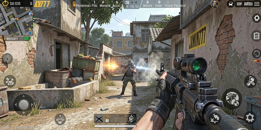 Tampilan seru dari gameplay JAMIN777 dalam mode FPS.