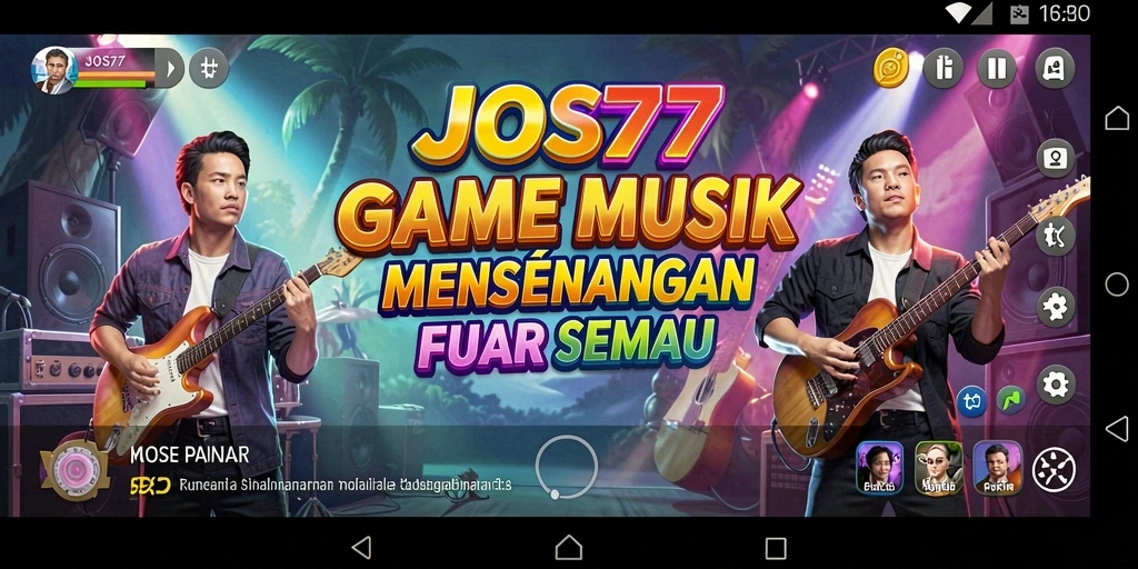 Screenshot utama JOS77 menampilkan partisipasi pemain dalam gameplay musik.