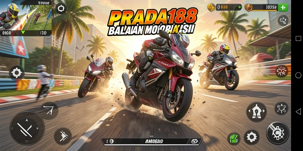 Gameplay seru PRADA188 saat balapan motor di lintasan menantang.