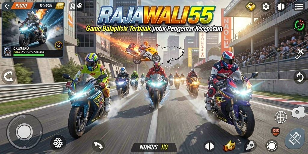 Tampilan gameplay RAJAWALI55 yang menegangkan saat balap motor.