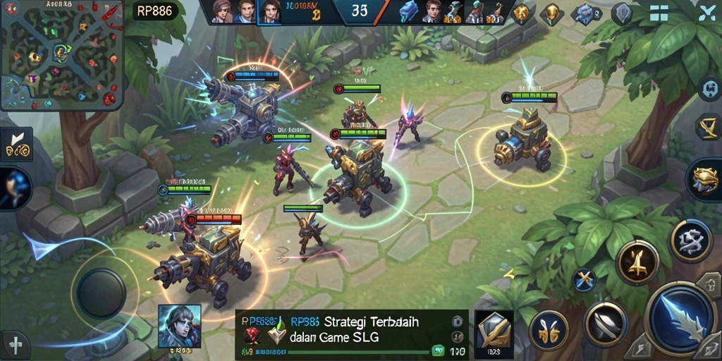 Screenshot dari gameplay RP886 dengan berbagai elemen strategi SLG.