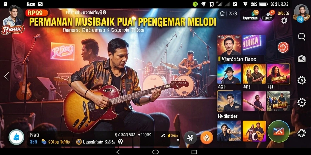 Screenshot utama menunjukkan gameplay seru dari permainan musik RP99.