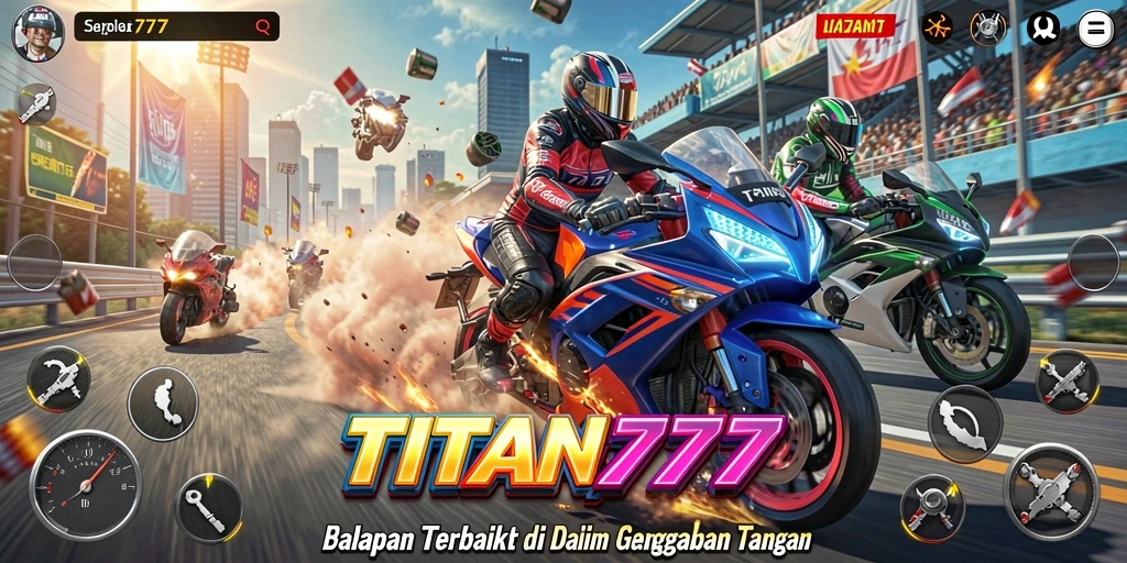 Tampilan gameplay seru dengan aksi balapan motor yang mendebarkan.