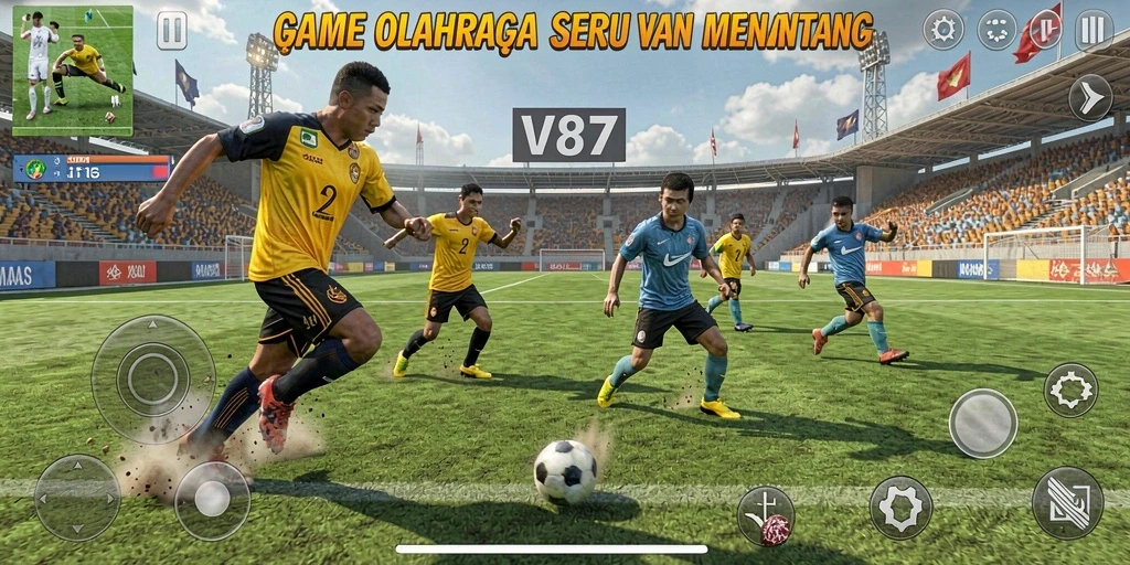 Tampilan gameplay <strong>V87</strong> yang penuh aksi dan kompetisi olahraga.