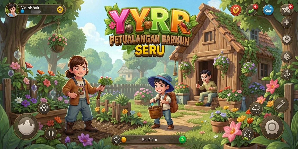 Screenshot gameplay YYRR menampilkan ladang yang subur dan aktivitas bercocok tanam yang seru.